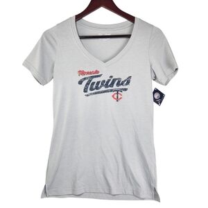 Fanatics Minnesota Twins Women's V-Neck T-Shirt Gray Short Sleeve NWT Small MLB